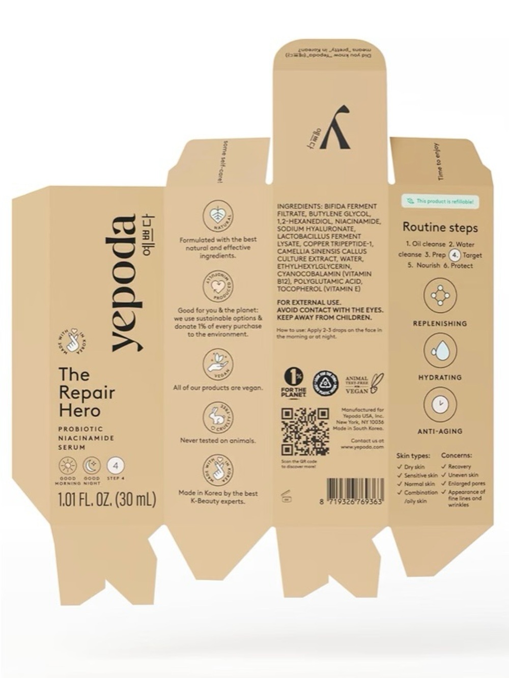 (2 Pack) Yepoda The Hero Repair Probiotic Niacinamide Face Serum 1.01 Fl Oz NEW - Picture 6 of 7